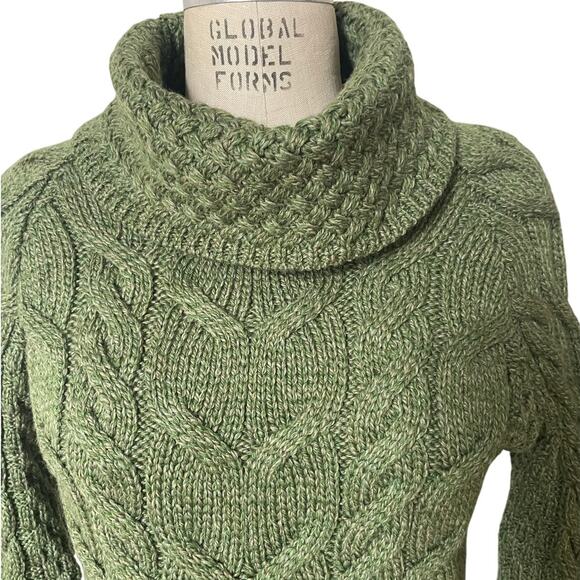 Shannon Woolen Mills Green Cable Knit Merino Turtleneck Sweater Size XS S-Small - Picture 2 of 7